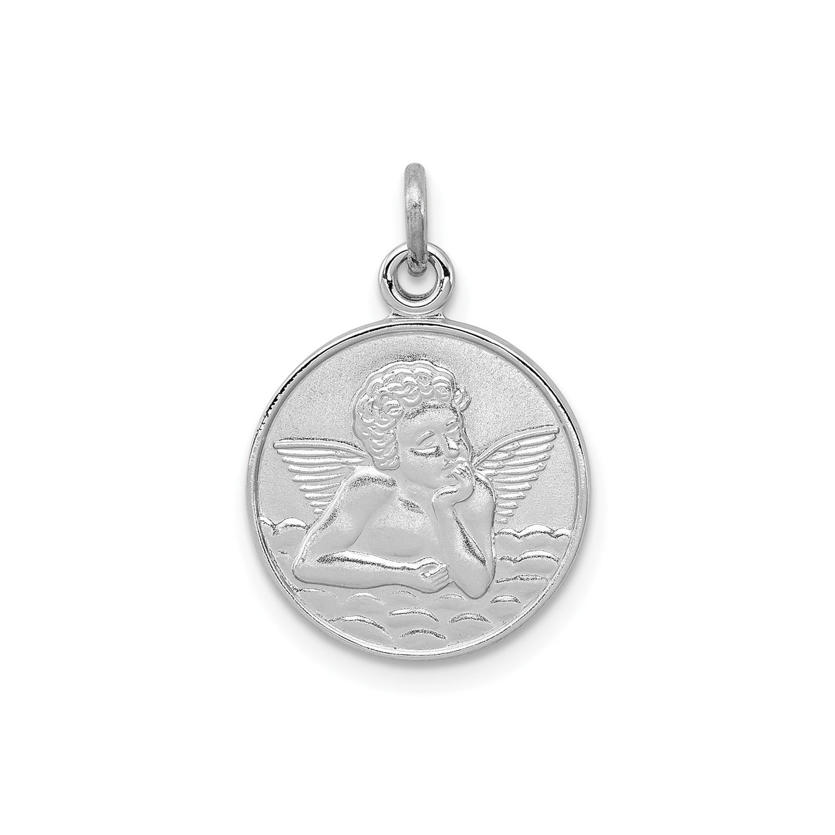 Sterling Silver Angel Pendant with Cherub on Clouds, Religious Christian Medallion Charm