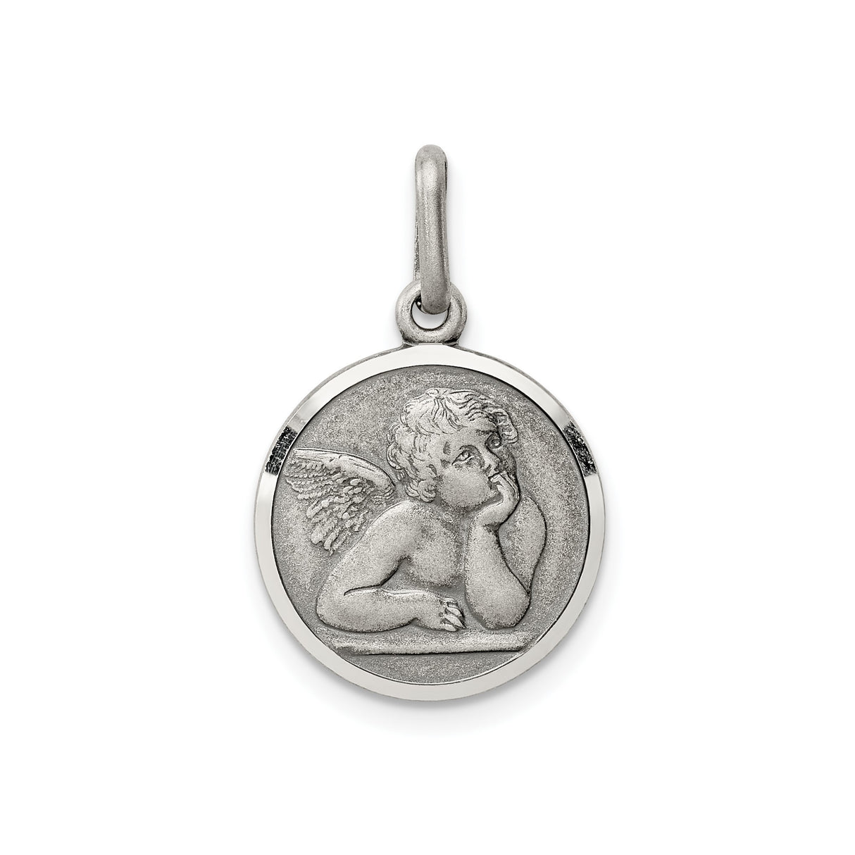 Sterling Silver Angel Pendant with Cherub Design, Religious Medal Charm