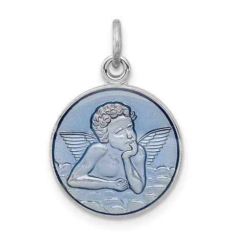 Blue Epoxy Angel Charm Pendant in Real 925 Sterling Silver