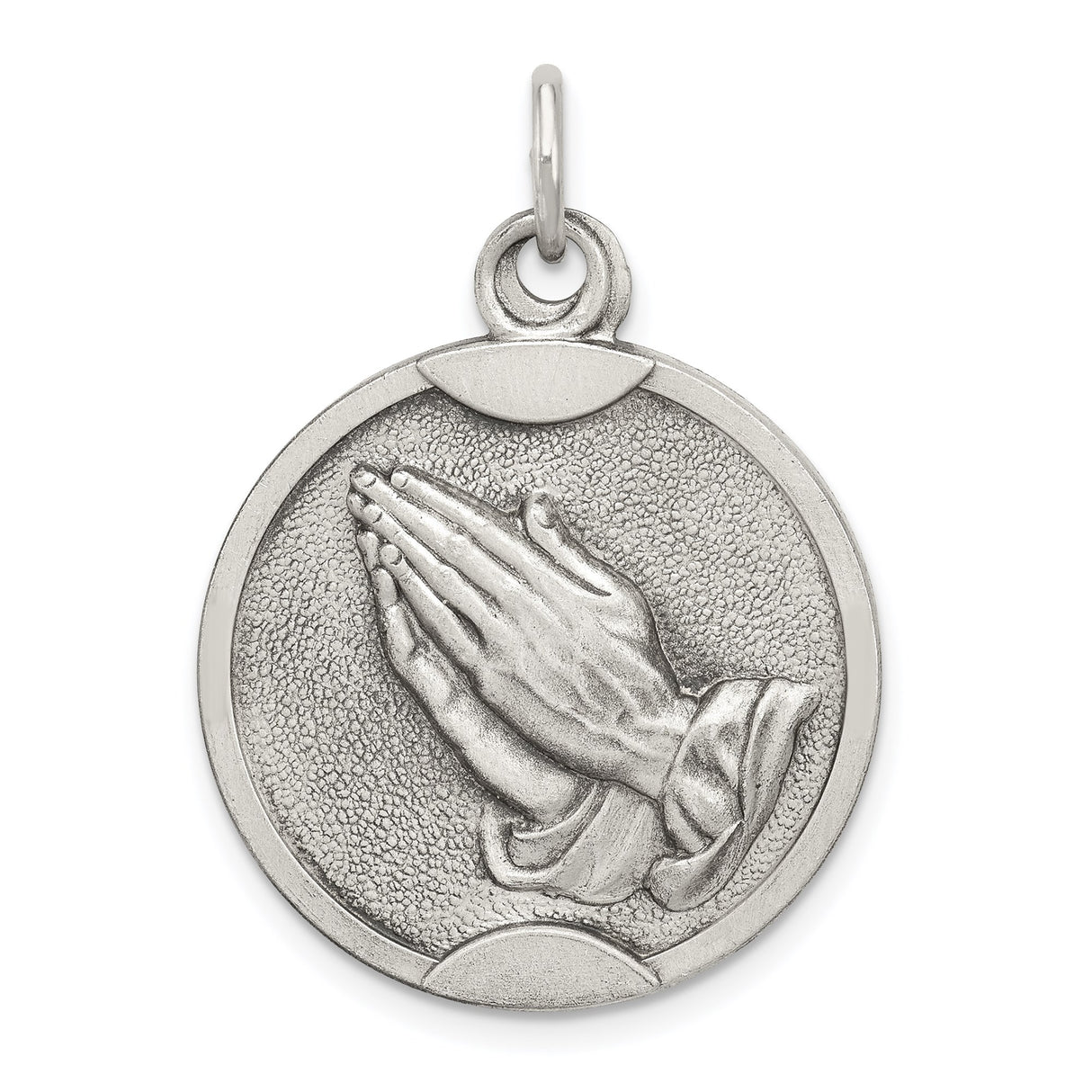 Sterling Silver Praying Hands Pendant, Raised Religious Design, Christian Symbol for Faith and Devotion