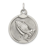 Sterling Silver Praying Hands Pendant, Raised Religious Design, Christian Symbol for Faith and Devotion