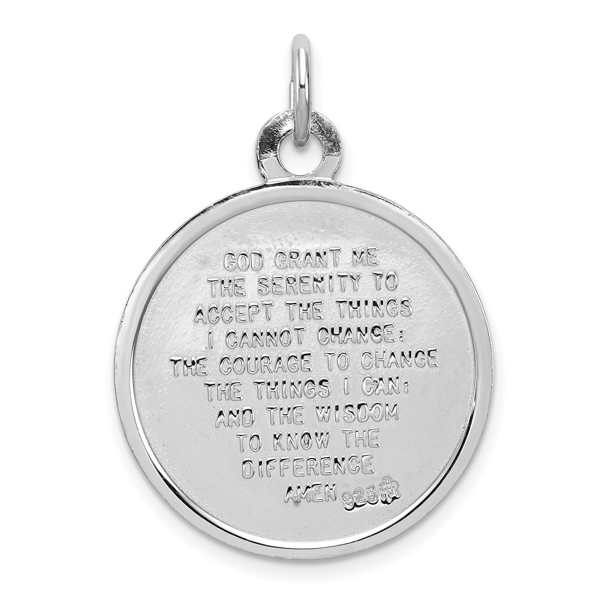 Praying Hands With Serenity Prayer Words Back Charm Pendant in Real 925 Sterling Silver
