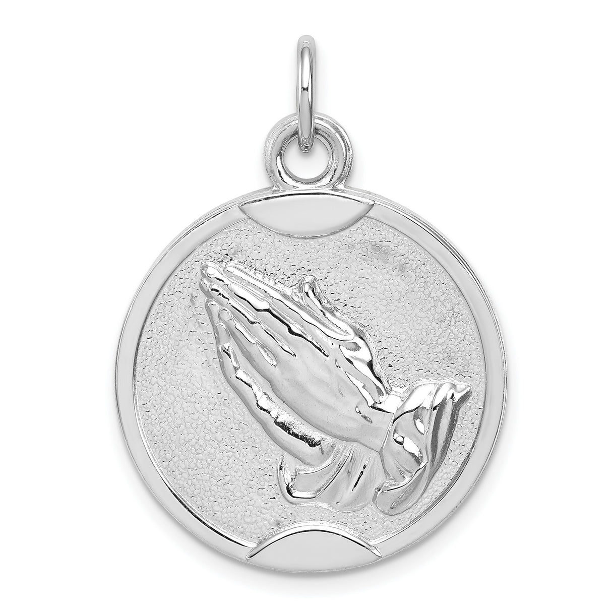 Praying Hands With Serenity Prayer Words Back Charm Pendant in Real 925 Sterling Silver