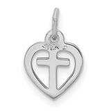 Cross in Heart Charm Pendant in Real 925 Sterling Silver