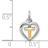 Cross in Heart Charm Pendant in Real 925 Sterling Silver