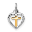 Cross in Heart Charm Pendant in Real 925 Sterling Silver