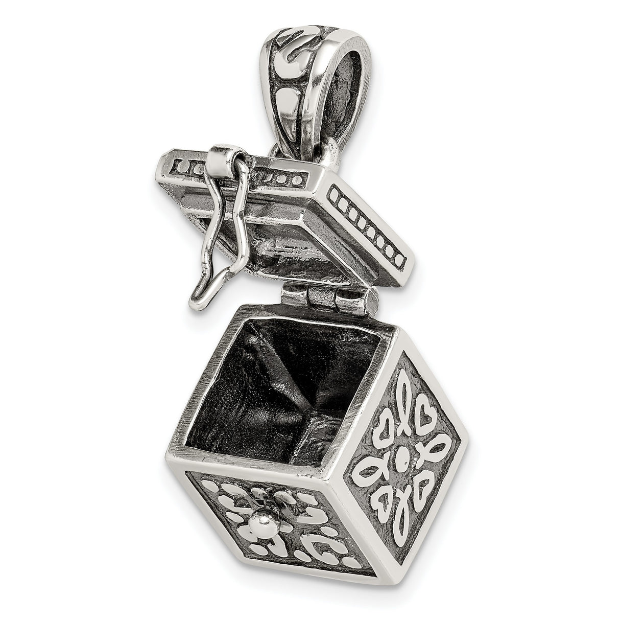 Square Prayer Box Charm Pendant in Real 925 Sterling Silver