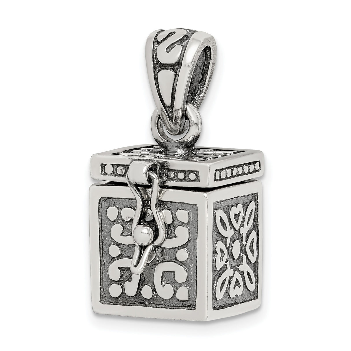 Square Prayer Box Charm Pendant in Real 925 Sterling Silver