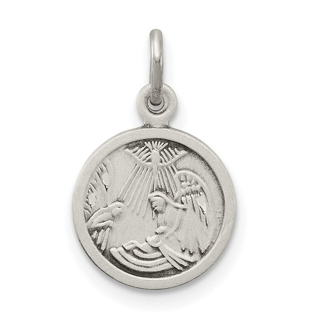 Antiqued Baptism Medal Charm Pendant in Real 925 Sterling Silver