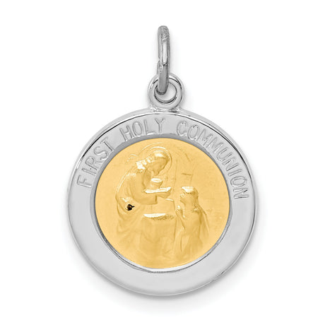 Sterling Silver First Holy Communion Pendant, Religious Medal with Scene, Catholic Keepsake Charm
