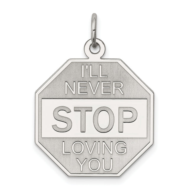 Sterling Silver Octagon Pendant with Ill Never Stop Loving You Romantic Message