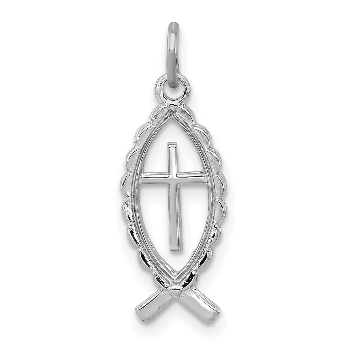 Ichthus Fish With Cross Charm Pendant in Real 925 Sterling Silver