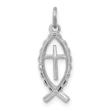 Ichthus Fish With Cross Charm Pendant in Real 925 Sterling Silver