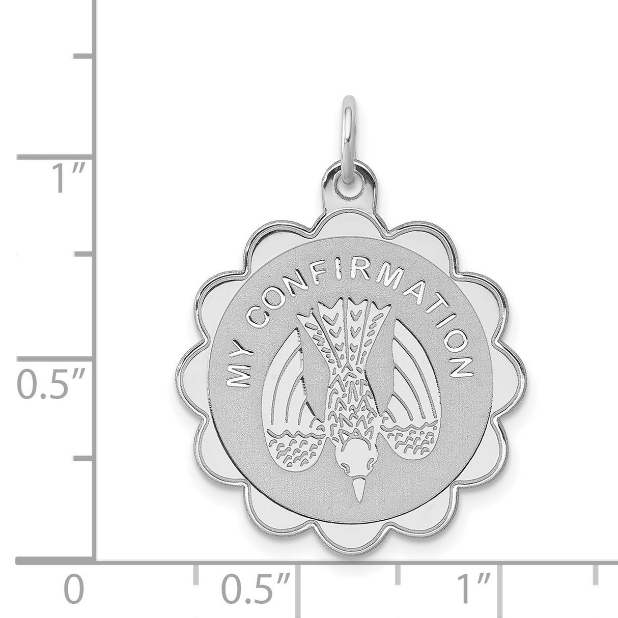 My Confirmation Words and Dove with Flower Border Charm Pendant in Real 925 Sterling Silver