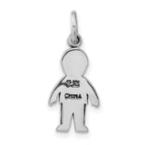 Sterling Silver Boy Charm Pendant with Blue Enamel Shirt, Family Keepsake Jewelry for Women