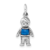Sterling Silver Boy Charm Pendant with Blue Enamel Shirt, Family Keepsake Jewelry for Women