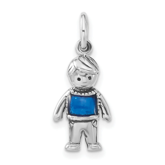 Sterling Silver Boy Charm Pendant with Blue Enamel Shirt, Family Keepsake Jewelry for Women