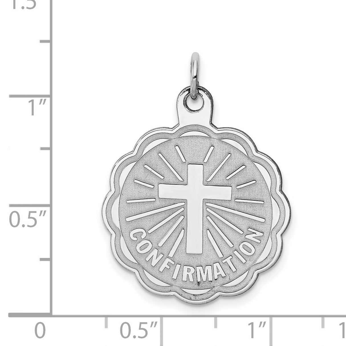 Confirmation Word and Latin Cross Faceted Disc Charm Pendant in Real 925 Sterling Silver