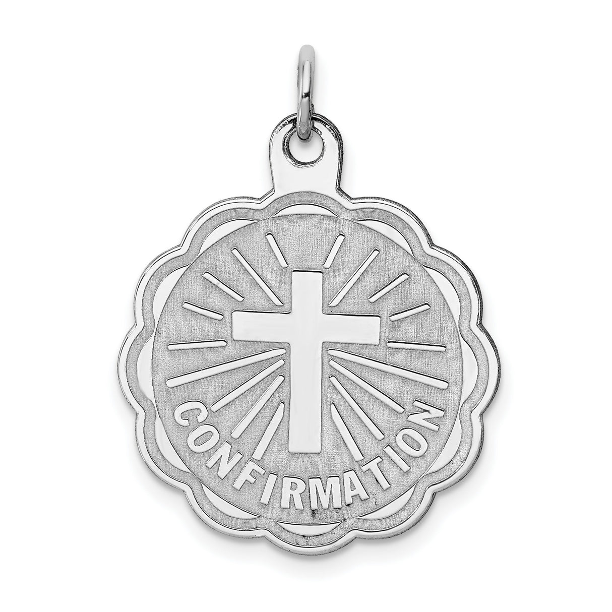 Confirmation Word and Latin Cross Faceted Disc Charm Pendant in Real 925 Sterling Silver