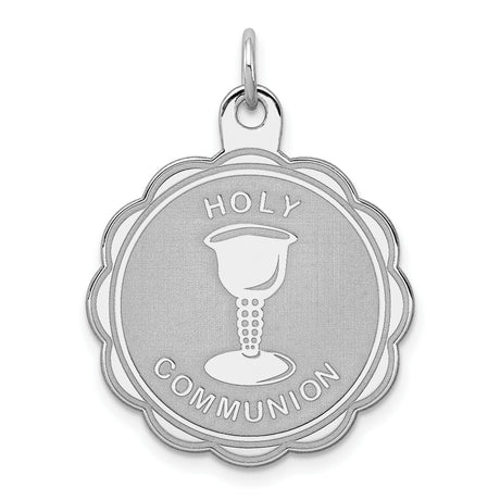 Holy Communion Words And Cup Laser Etched Disc Charm Pendant in Real 925 Sterling Silver