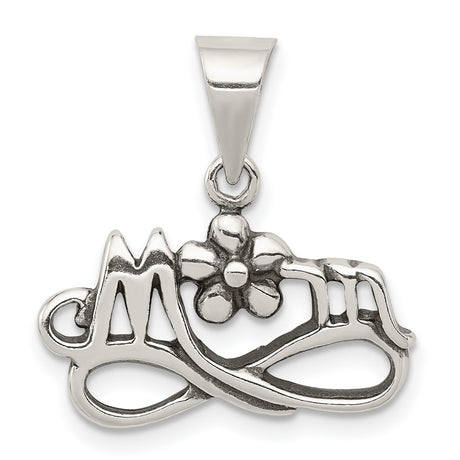 Antiqued Mom Charm Pendant in Real 925 Sterling Silver