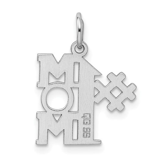 Sterling Silver #1 Mom Pendant Charm with Cutout Design and Bold Block Letters