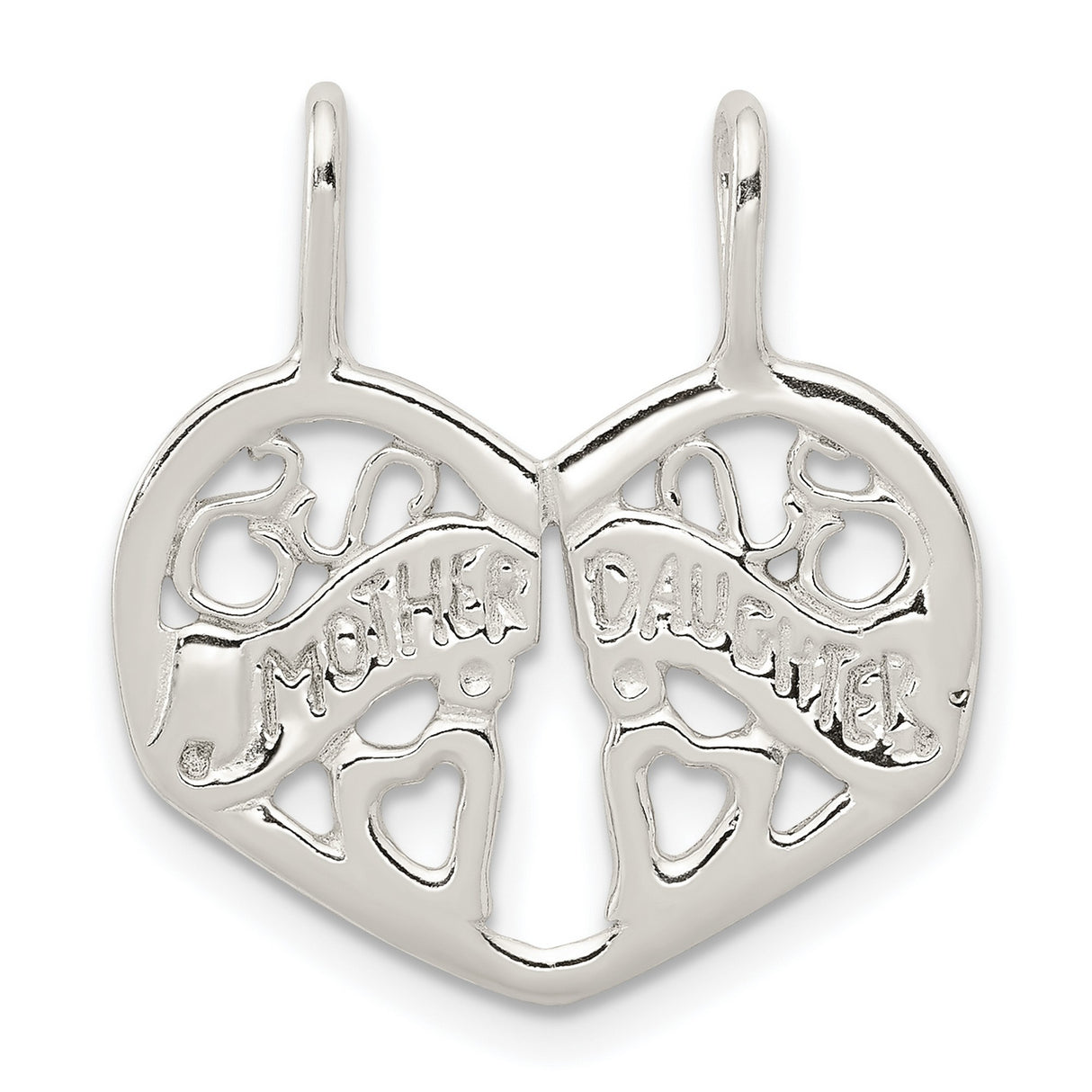 Sterling Silver Pendant Set with Heart and Abstract Tree Design, Mother Daughter Split Charm Jewelry