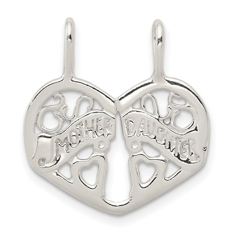 Sterling Silver Pendant Set with Heart and Abstract Tree Design, Mother Daughter Split Charm Jewelry