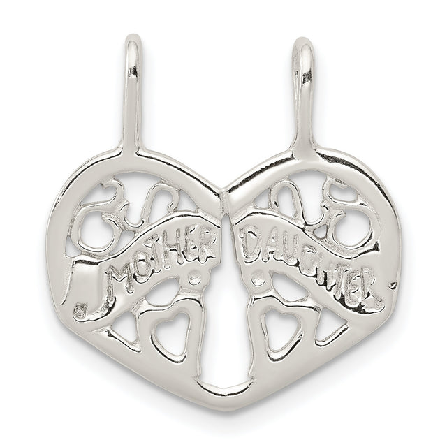 Sterling Silver Pendant Set with Heart and Abstract Tree Design, Mother Daughter Split Charm Jewelry