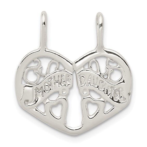 Sterling Silver Pendant Set with Heart and Abstract Tree Design, Mother Daughter Split Charm Jewelry