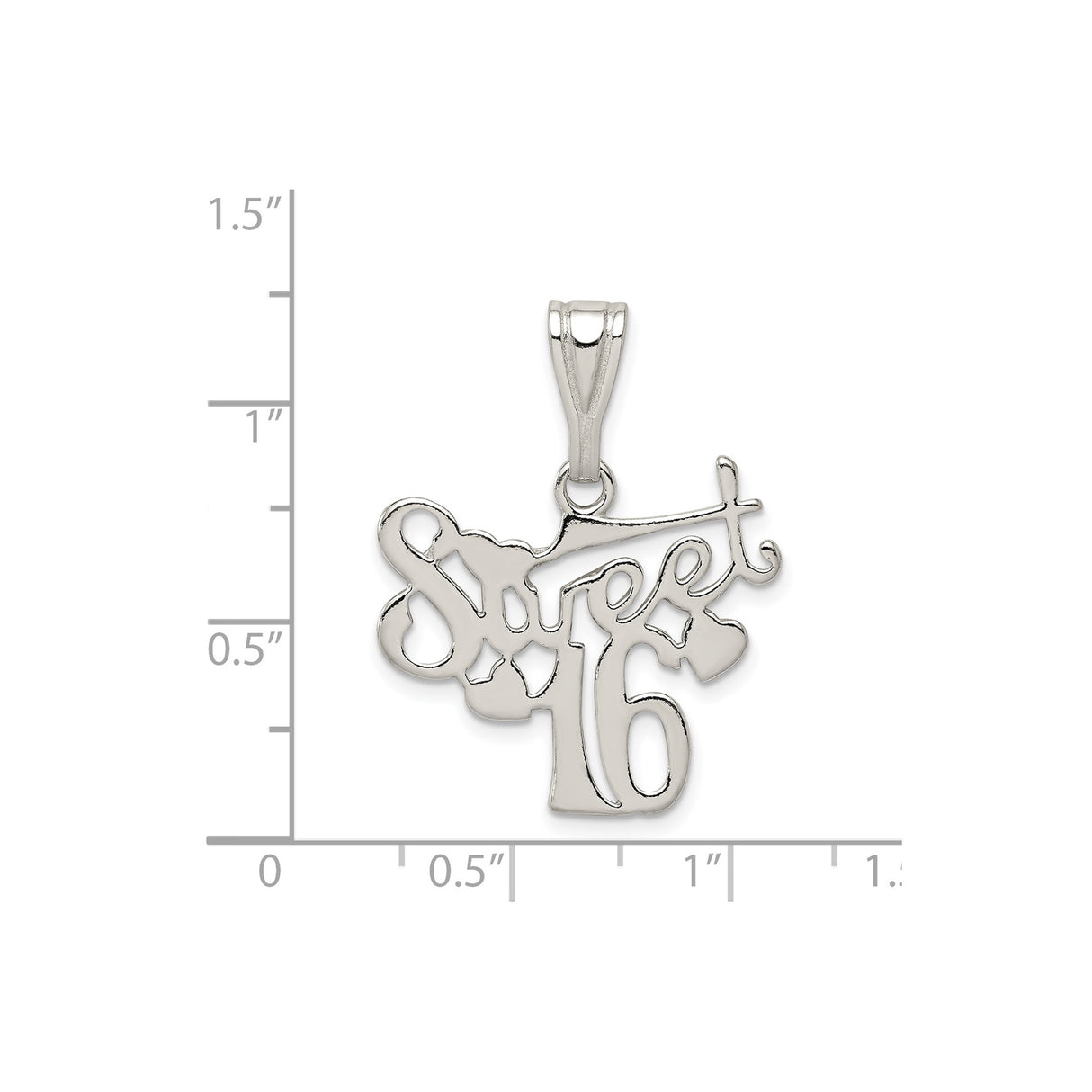 Sterling Silver Sweet Sixteen Pendant with Heart Accents, Milestone Charm for Teen Girl