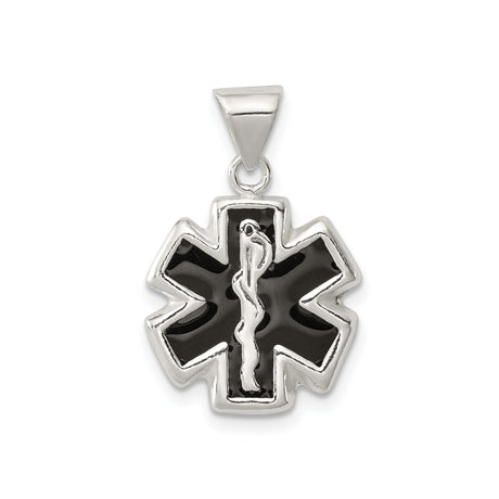 Sterling Silver Medical Alert Pendant with Star of Life and Rod of Asclepius Symbol