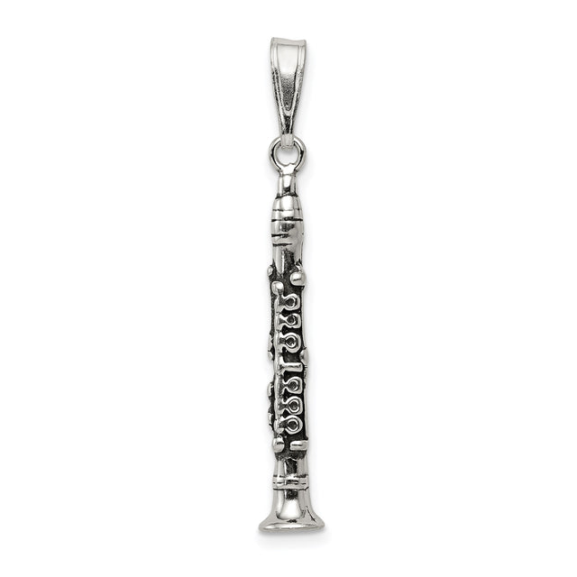 Sterling Silver Clarinet Pendant, Detailed Instrument Charm Jewelry for Musicians and Music Lovers