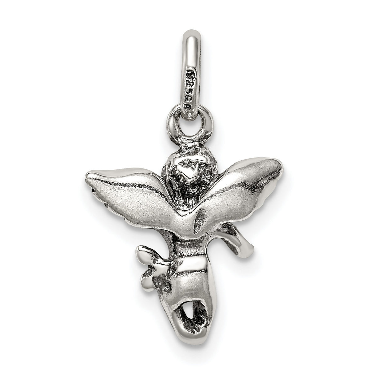 Antiqued Angel Charm Pendant in Real 925 Sterling Silver