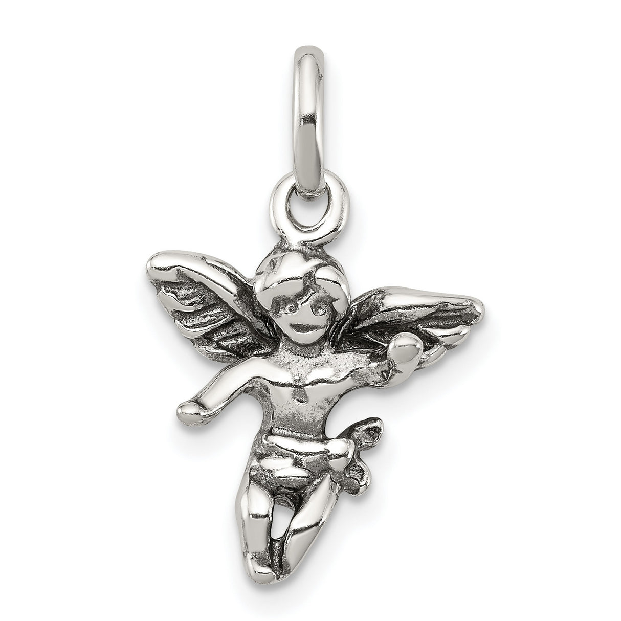 Antiqued Angel Charm Pendant in Real 925 Sterling Silver