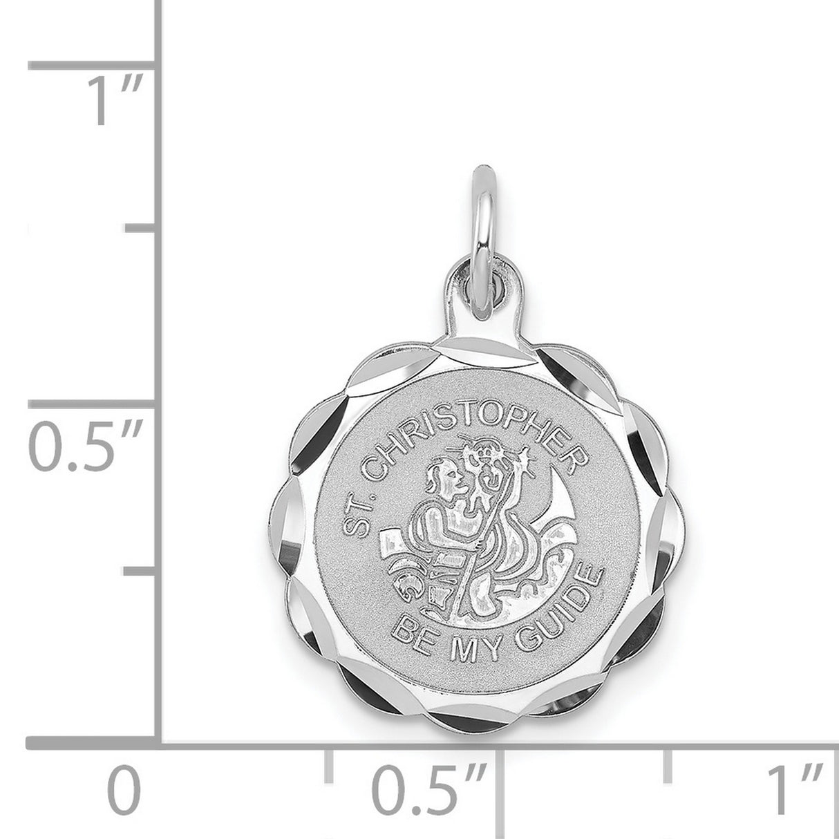 Saint Christopher Be My Guide Words Faceted Charm Pendant in Real 925 Sterling Silver