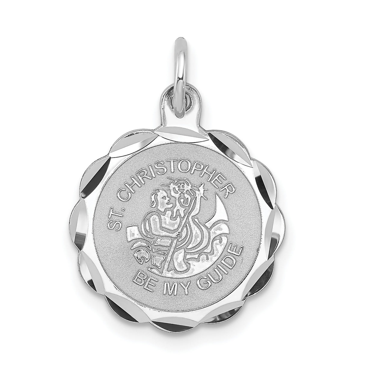 Saint Christopher Be My Guide Words Faceted Charm Pendant in Real 925 Sterling Silver