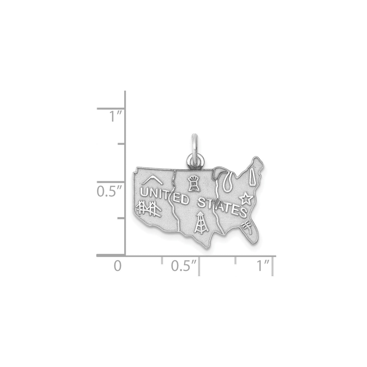 Sterling Silver USA Map Pendant with Oil Rig, Bridge, Mountain, and Star Symbols