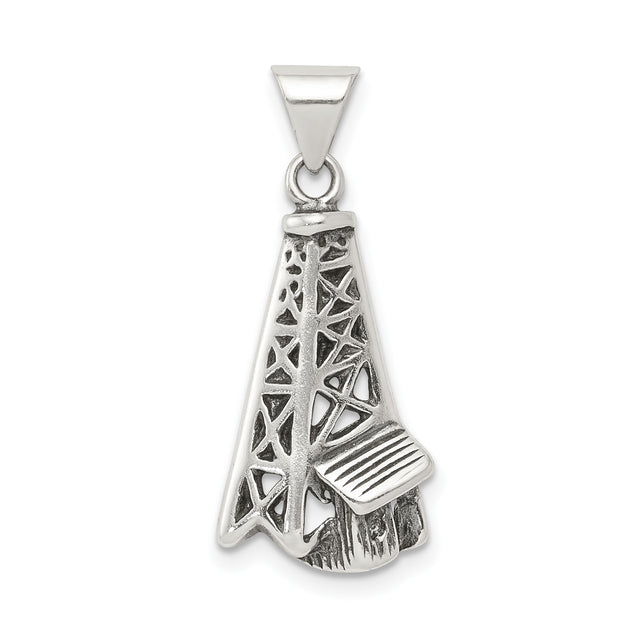 Sterling Silver Oil Derrick Pendant, Detailed Drilling Rig Charm, Industrial Energy Symbol
