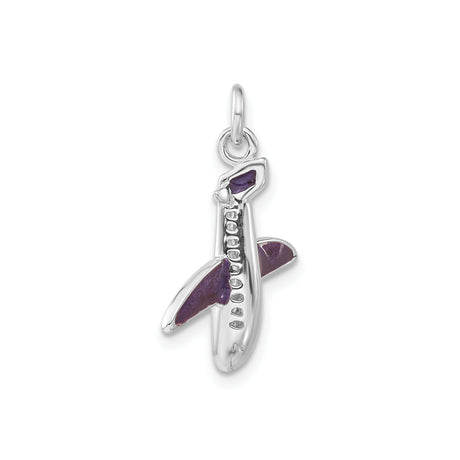 Sterling Silver Airplane Pendant with Purple Inlay, Aviation Charm for Travel Enthusiasts