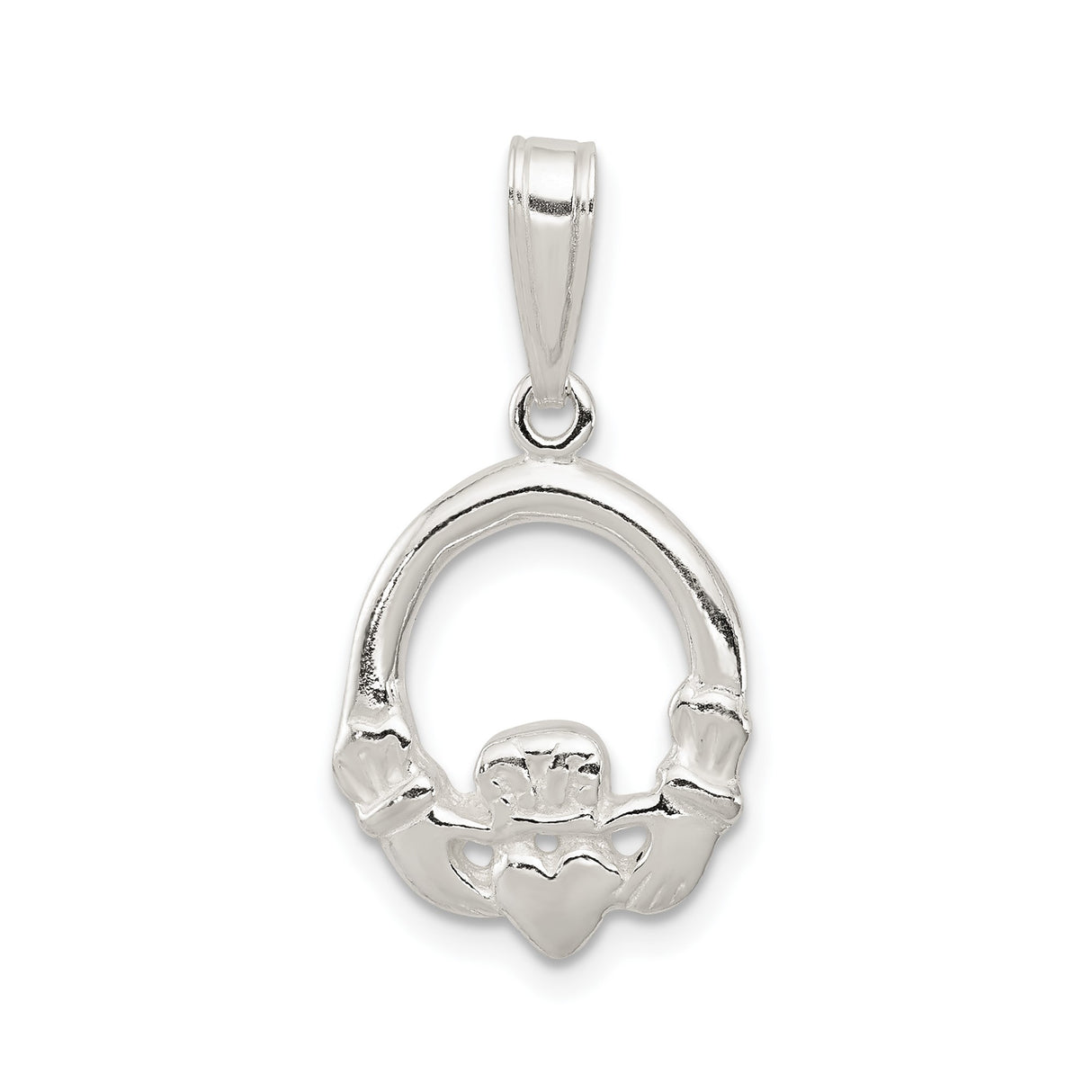 Sterling Silver Claddagh Pendant with Heart Crown and Hands Symbol, Celtic Love and Loyalty Jewelry