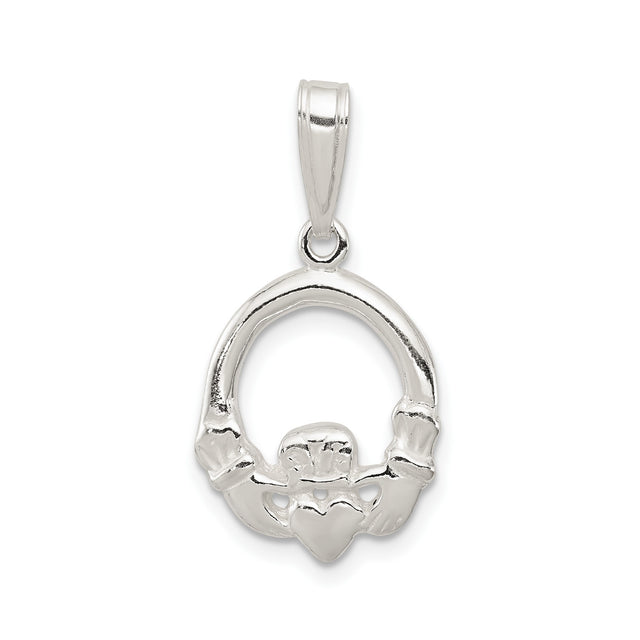 Sterling Silver Claddagh Pendant with Heart Crown and Hands Symbol, Celtic Love and Loyalty Jewelry