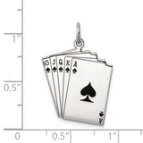 Royal Flush Spades Playing Cards Charm Pendant in Real 925 Sterling Silver
