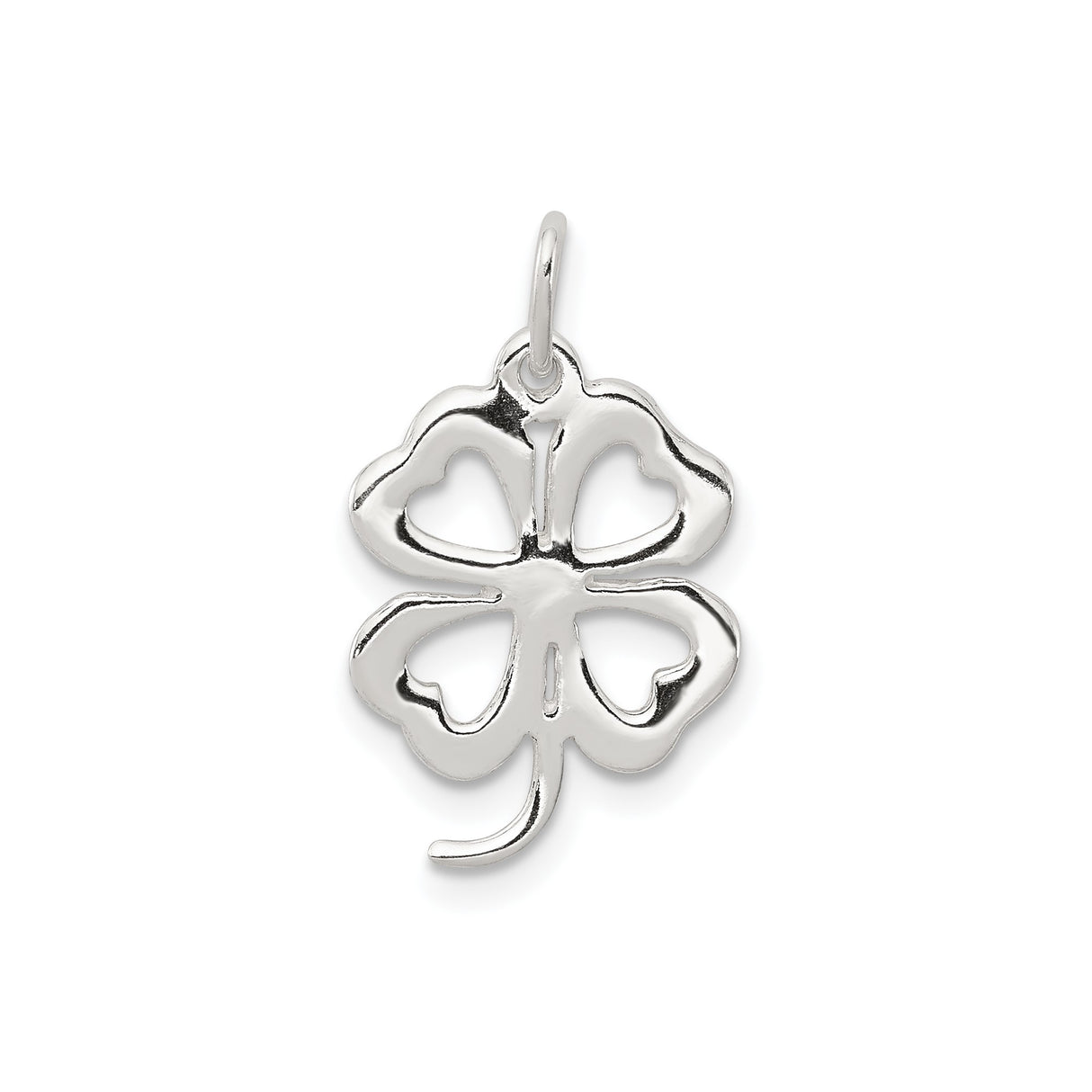 Sterling Silver Four-Leaf Clover Pendant with Heart-Shaped Leaves, Symbol of Love and Luck