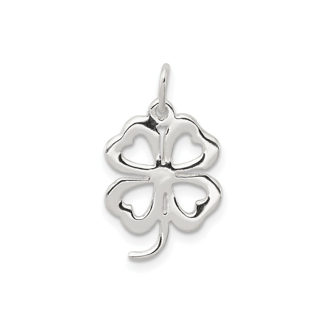 Sterling Silver Four-Leaf Clover Pendant with Heart-Shaped Leaves, Symbol of Love and Luck