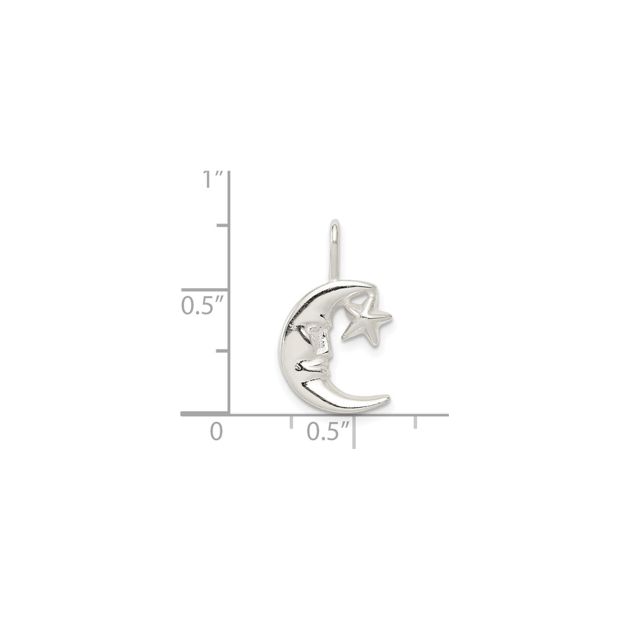 Sterling Silver Crescent Moon and Star Pendant with Face Detail, Celestial Boho Jewelry for Women