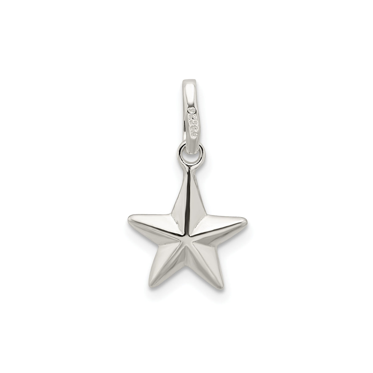 Sterling Silver Star Charm Pendant with Polished Five-Point Star Design, Symbol of Guidance and Hope