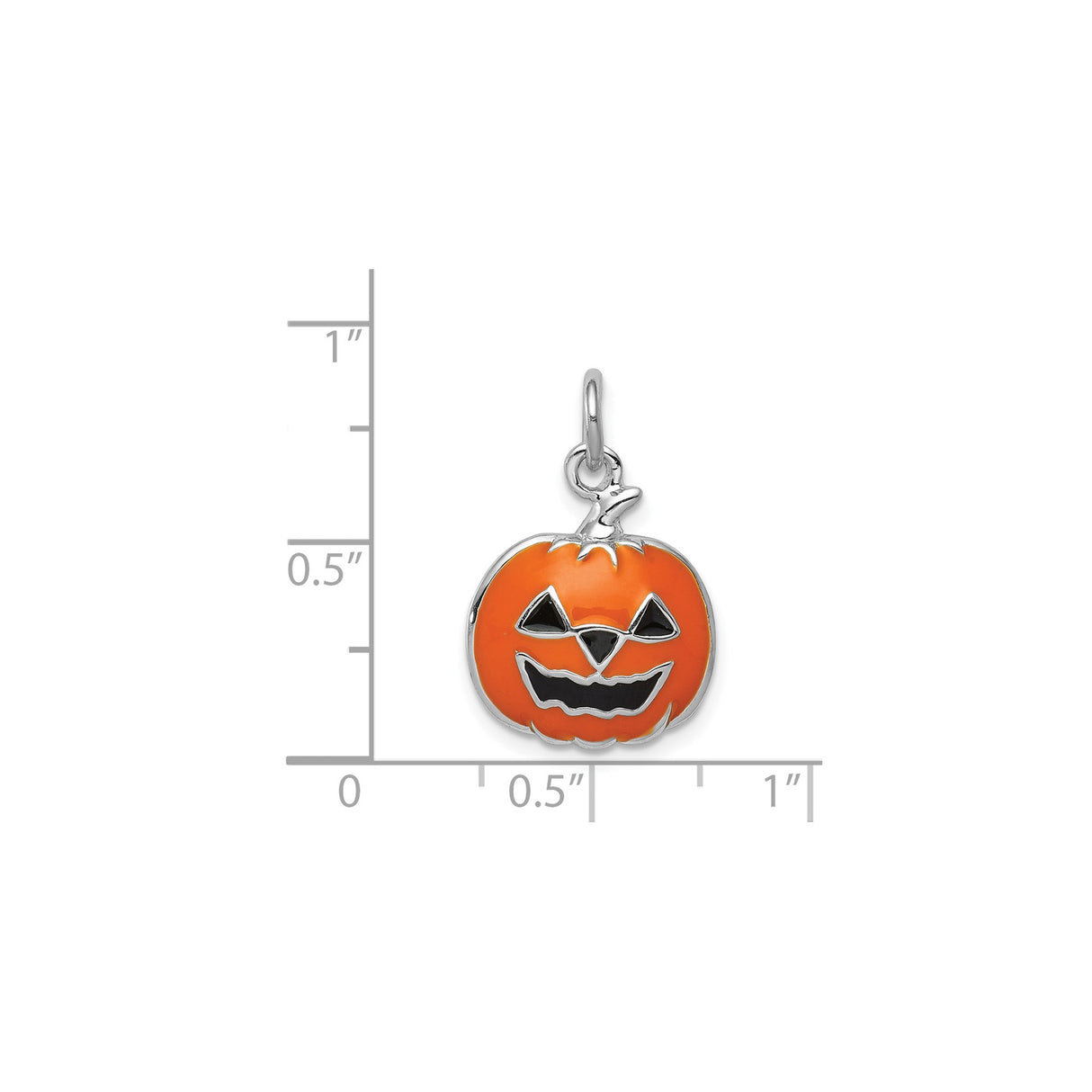 Sterling Silver Pumpkin Charm Pendant with Orange Enamel Jack-o-Lantern Design