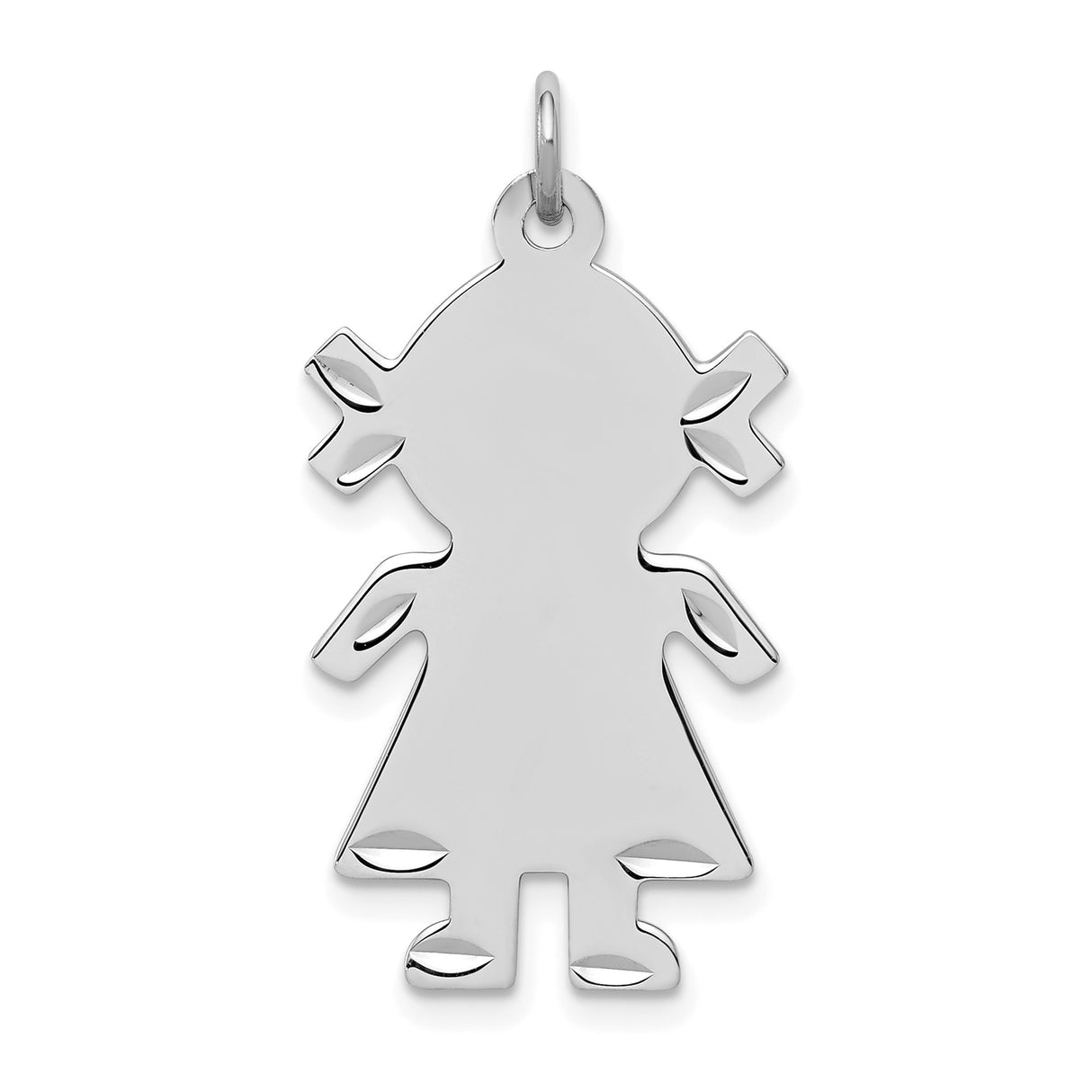 Sterling Silver Girl Pendant Charm with Pigtails, Minimalist Daughter Silhouette Jewelry