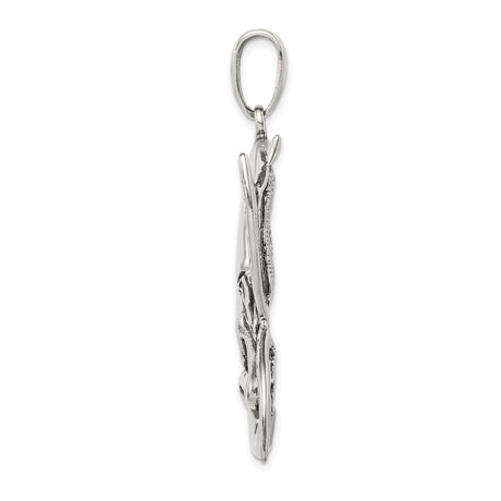 Sterling Silver Fairy Pendant with Crescent Moon and Wings, Fantasy Celestial Jewelry